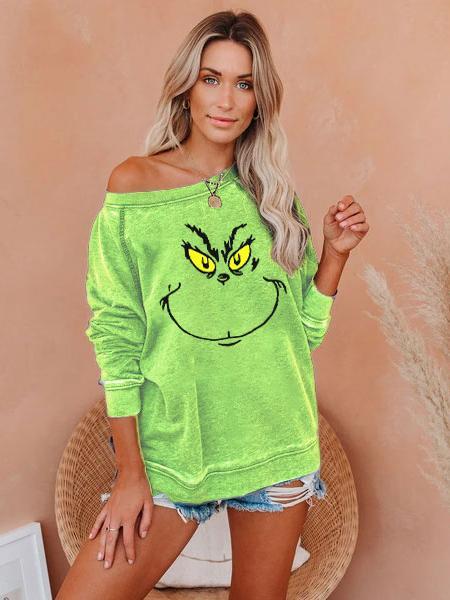 Women's Grinch Stole Christmas Print Raglan Sleeve Sweatshirt
