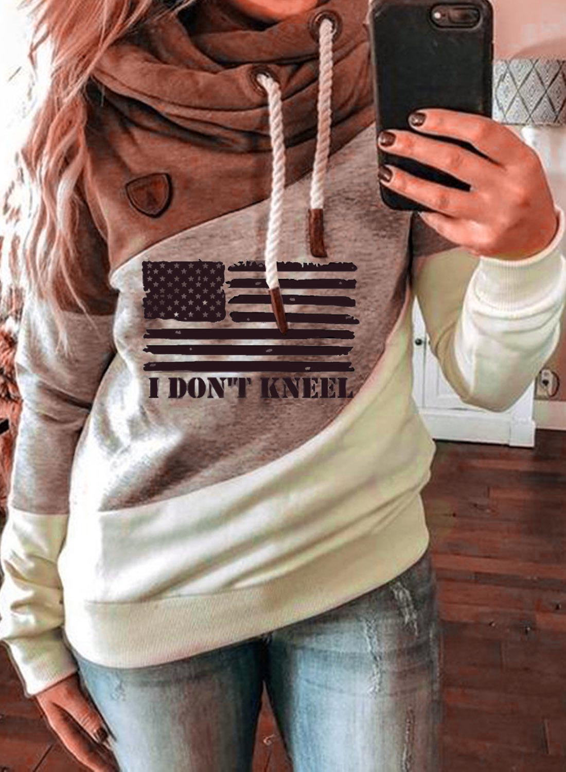 Green Women's Hoodies Pocket Flag Hoodie LC2534366-9