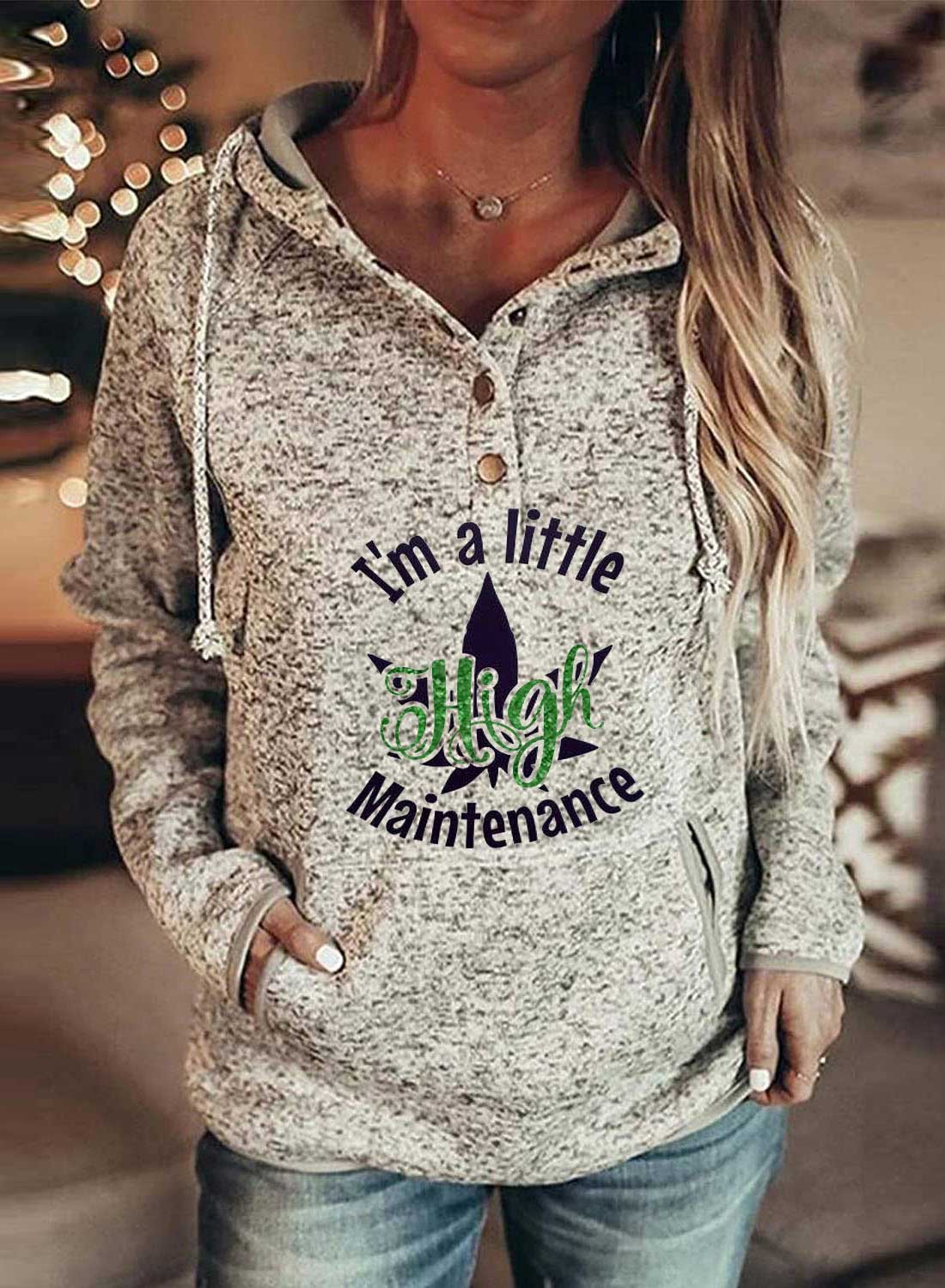 Gray Women's Hoodies Fruits&Plants Letter Color Block Long Sleeve Casual Button Hoodie LC2536305-11