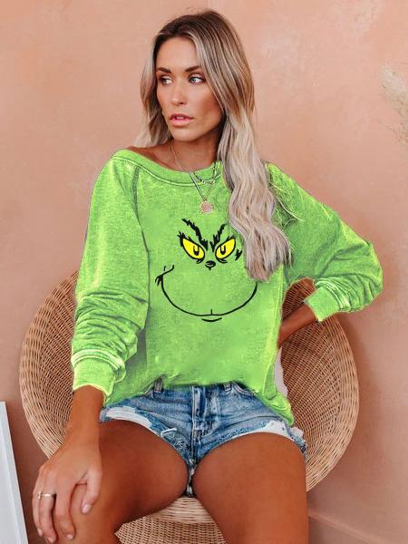 Women's Grinch Stole Christmas Print Raglan Sleeve Sweatshirt