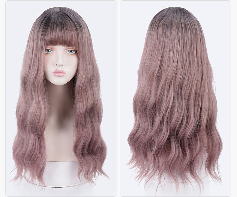 Long Brown Water Wave Synthetic Wig with Bang Lolita Cosplay SW323