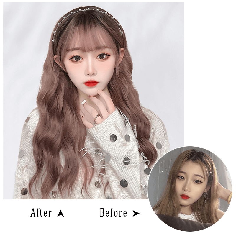 Long Brown Water Wave Synthetic Wig with Bang Lolita Cosplay SW323
