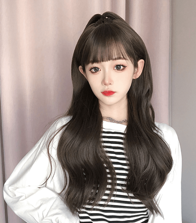 Long Wavy Dark Brown Synthetic Wig Lolita Cosplay SW324