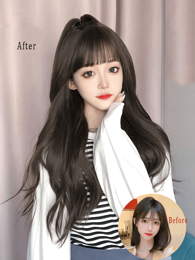 Long Wavy Dark Brown Synthetic Wig Lolita Cosplay SW324