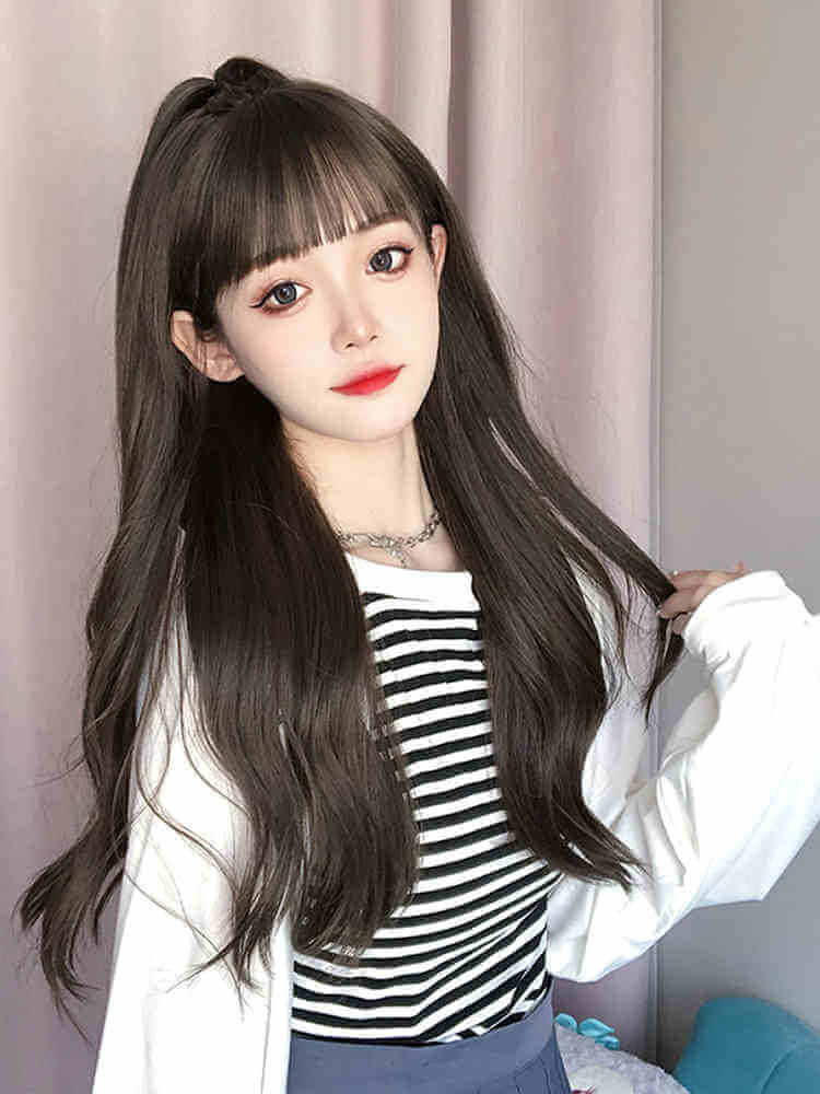 Long Wavy Dark Brown Synthetic Wig Lolita Cosplay SW324