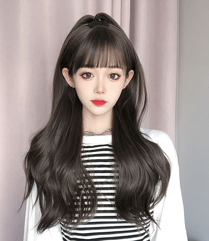 Long Wavy Dark Brown Synthetic Wig Lolita Cosplay SW324