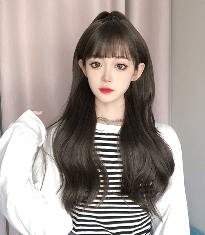 Long Wavy Dark Brown Synthetic Wig Lolita Cosplay SW324