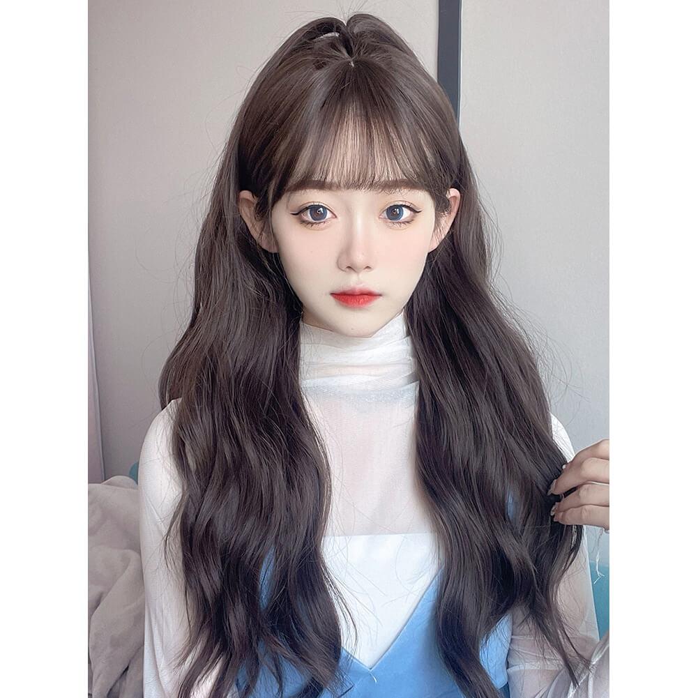 Natural Wave Long Brunette Synthetic Wig with Bang SW322