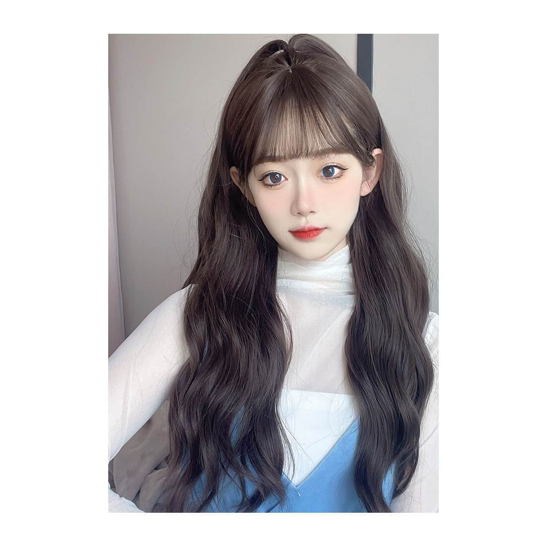 Natural Wave Long Brunette Synthetic Wig with Bang SW322