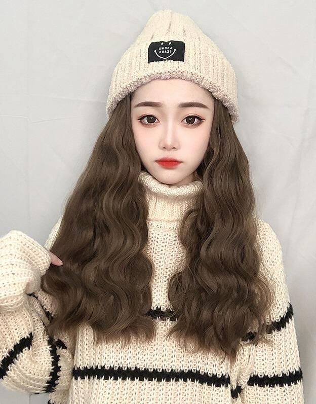 Curly Brown Long Hat Wig Synthetic SW329