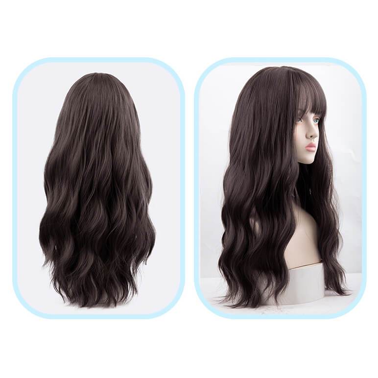 Natural Wave Long Brunette Synthetic Wig with Bang SW322