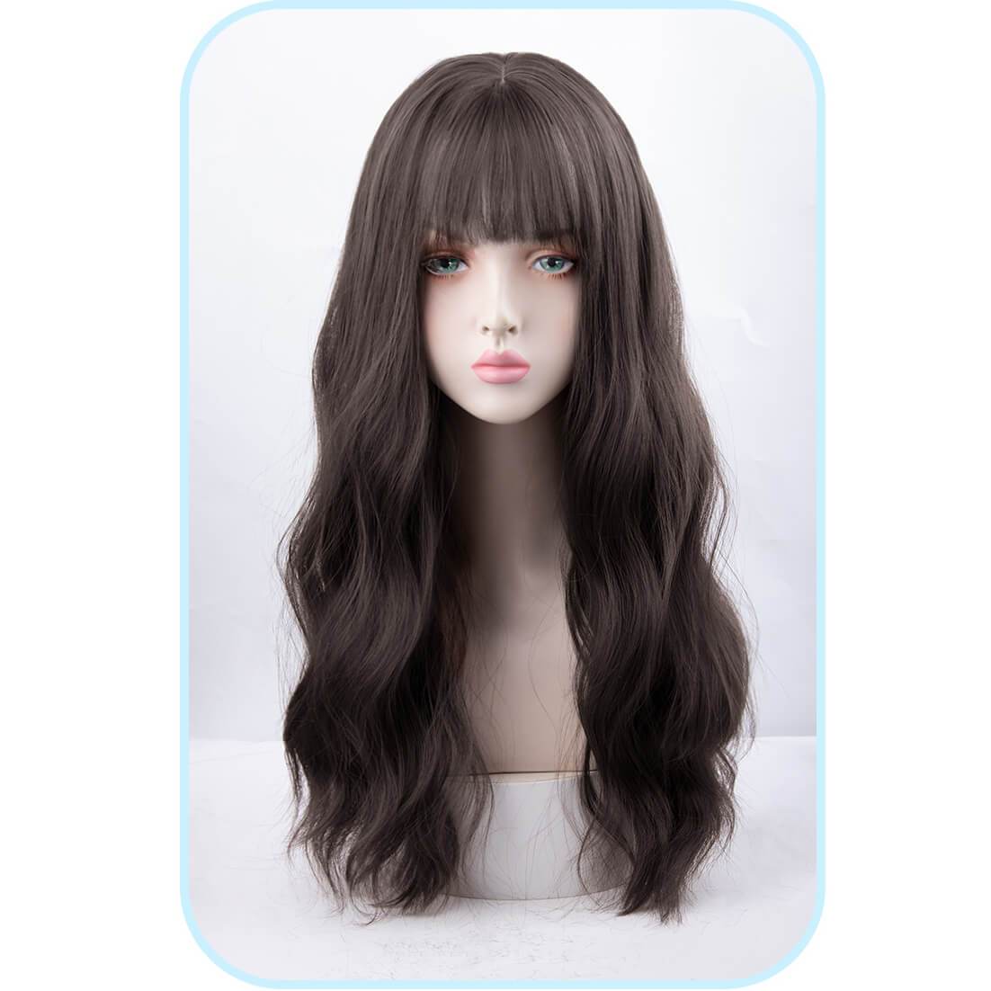 Natural Wave Long Brunette Synthetic Wig with Bang SW322