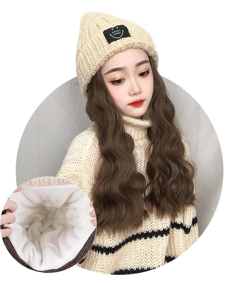 Curly Brown Long Hat Wig Synthetic SW329