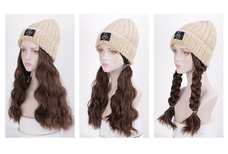 Curly Brown Long Hat Wig Synthetic SW329
