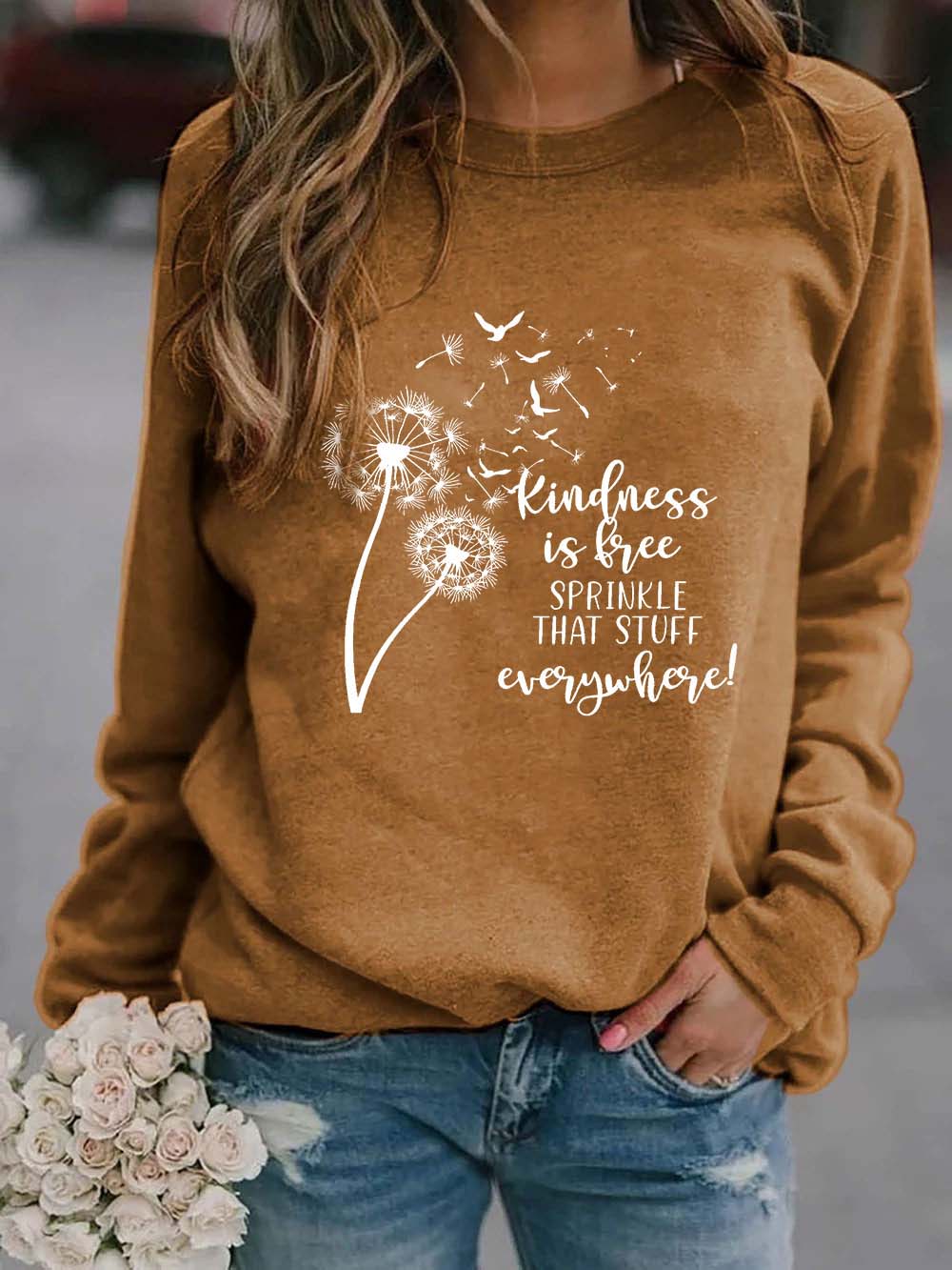 Women's Kindness is Free, Sprinkle that Stuff Everywhere Print Sweatshirt