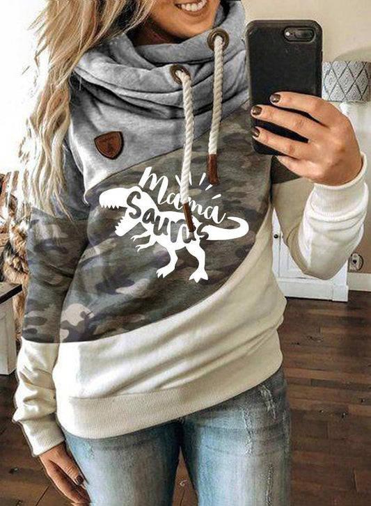 Gray Women's Hoodies Christmas Drawstring Long Sleeve Leopard Camouflage Color Block Hoodies LC2535097-11
