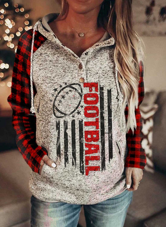 Red Women's Hoodies Plaid Letter Flag Print Long Sleeve Hoodie LC2535872-3