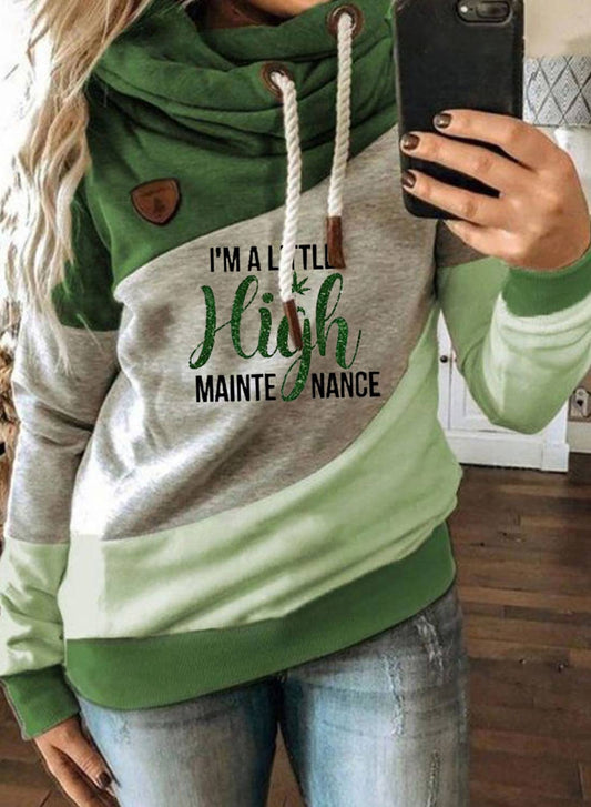 Green Women's Hoodies Drawstring Long Sleeve Color Block Letter Hoodies LC2535955-9