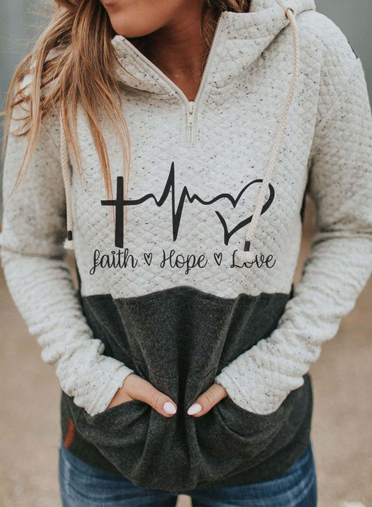 Gray Women's Hoodies Drawstring Long Sleeve Color Block Letter Hoodies With Pockets LC2536068-11