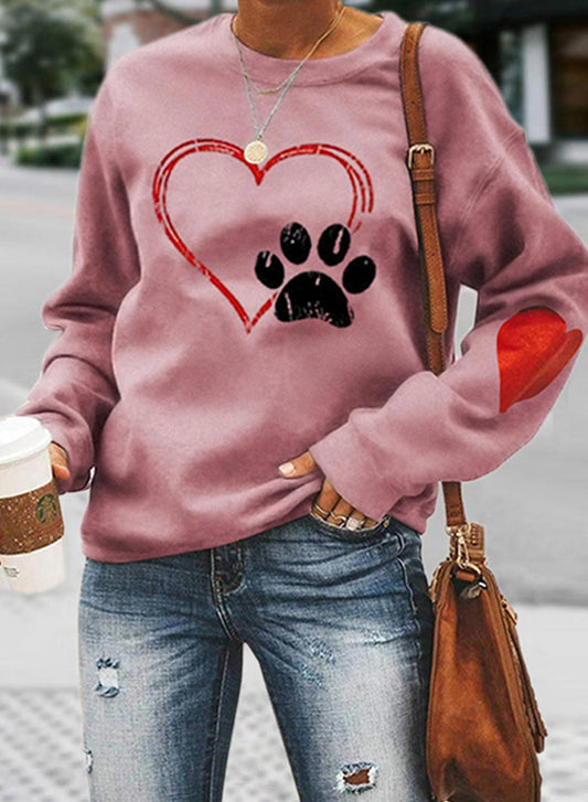 Pink Women's Sweatshirts Round Neck Long Sleeve Solid Sweatheart Animal Print Daily Sweatshirts LC2536168-10