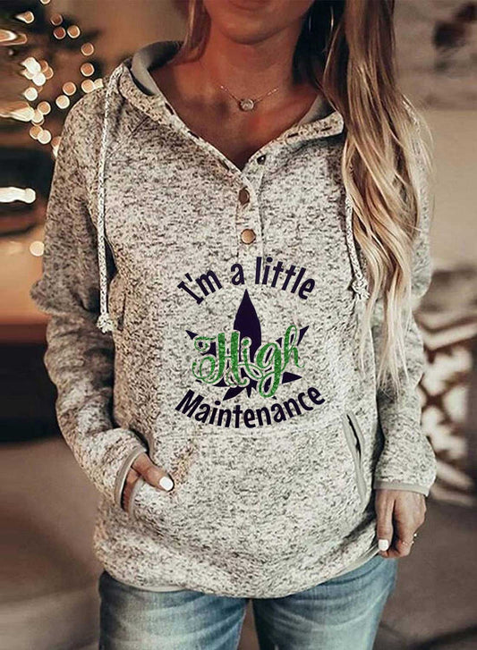 Gray Women's Hoodies Fruits&Plants Letter Color Block Long Sleeve Casual Button Hoodie LC2536305-11