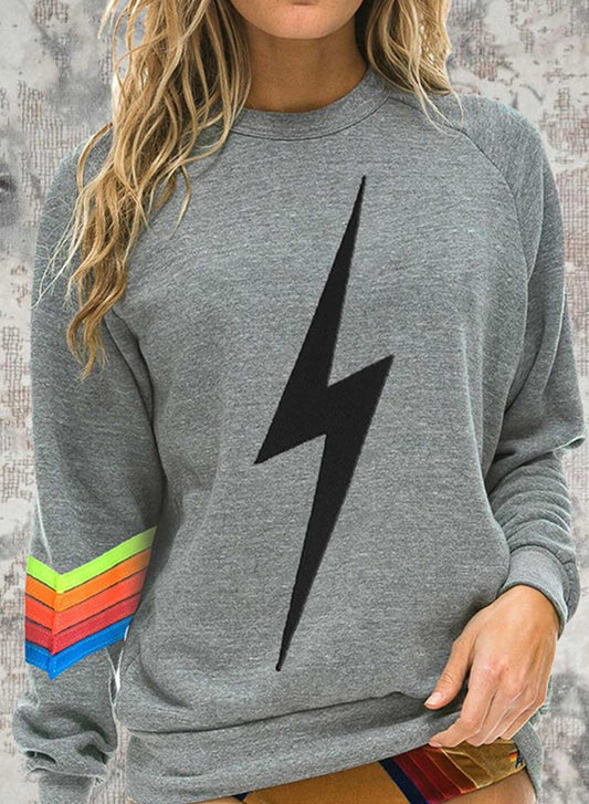 Gray Women's Sweatshirts Round Neck Long Sleeve Color Block Daily Lightning Casual Sweatshirts LC2536454-11