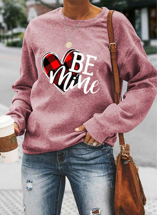 Pink Women's Sweatshirts Round Neck Long Sleeve Plaid Letter Casual Love-shaped Sweatshirts LC2536459-10