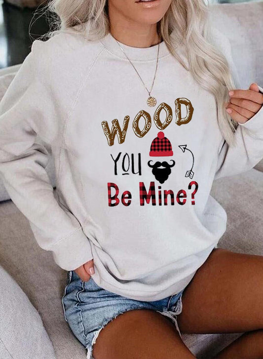 White Women's Sweatshirts Round Neck Long Sleeve Plaid Letter Casual Sweatshirts LC2536463-1