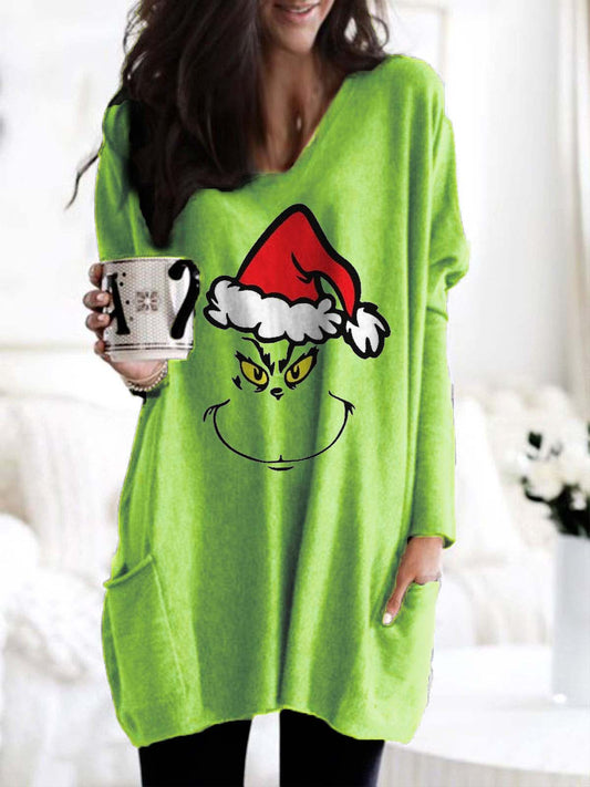 Grinch Face Christmas Long Sleeve T-Shirt