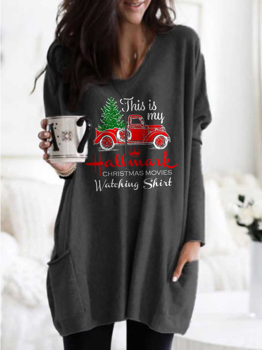 Women's Christmas Movie Watching Top - Black