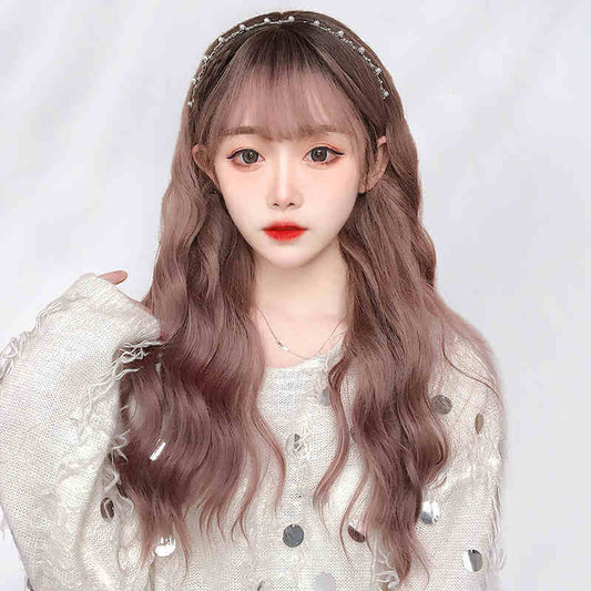 Long Brown Water Wave Synthetic Wig with Bang Lolita Cosplay SW323