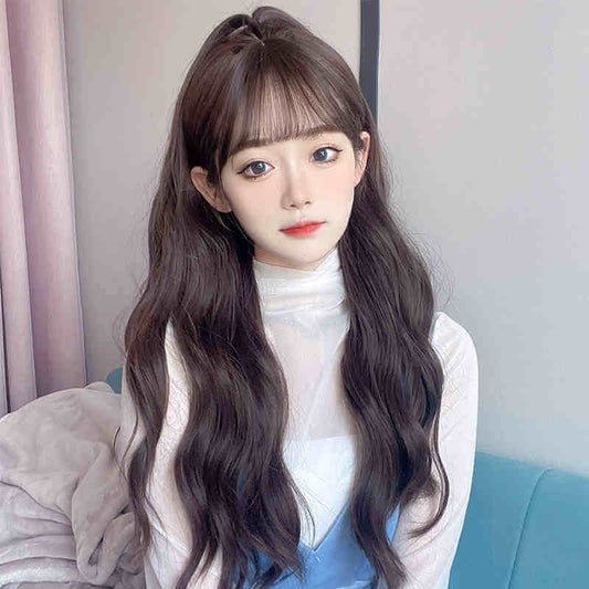 Natural Wave Long Brunette Synthetic Wig with Bang SW322