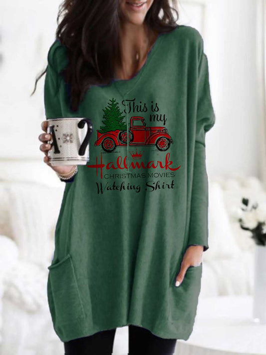 Women's Christmas Movie Watching Top - Green