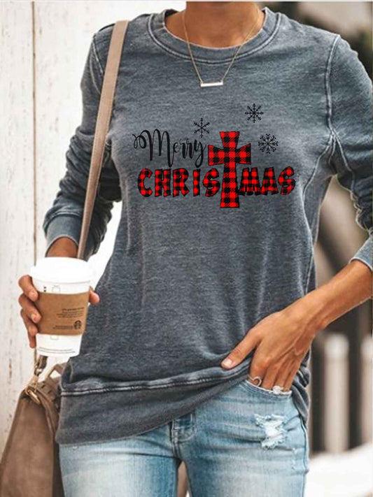 Plaid Merry Christmas Cross Sweatshirt
