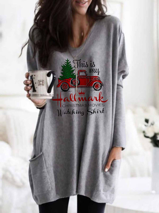 Women's Christmas Movie Watching Top - Gray